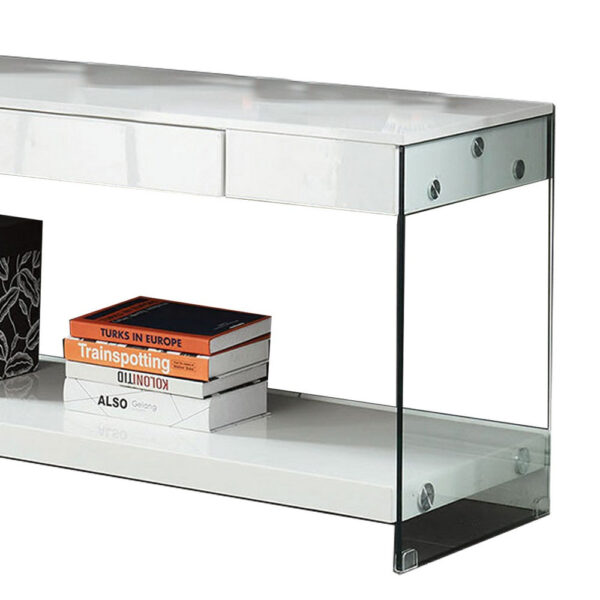 Wood and Glass TV Stand with Two Drawers, White