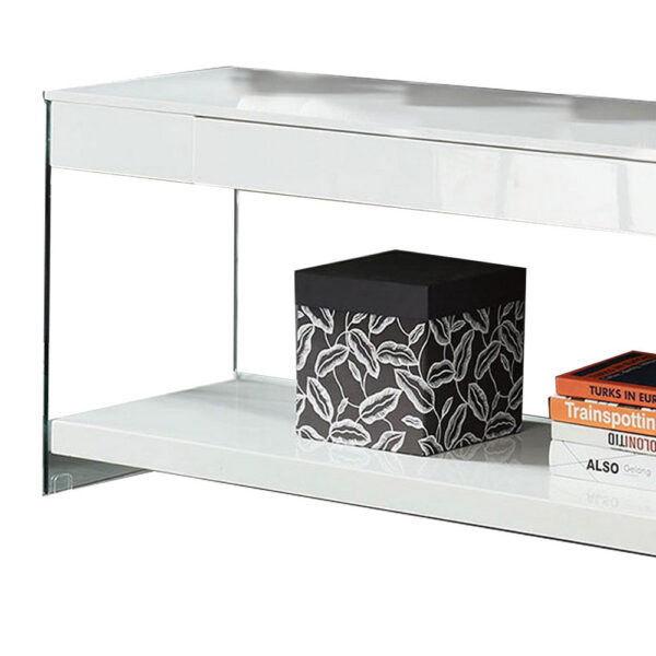 Wood and Glass TV Stand with Two Drawers, White