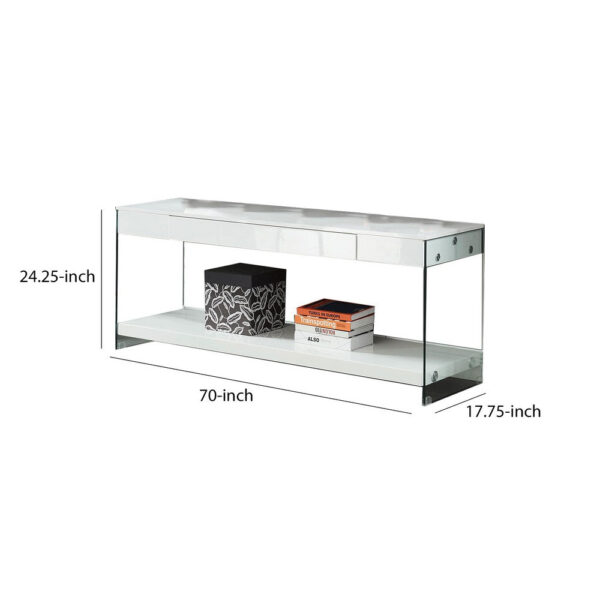 Wood and Glass TV Stand with Two Drawers, White