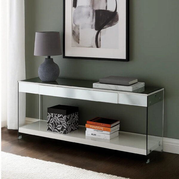 Wood and Glass TV Stand with Two Drawers, White