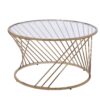 Contemporary Coffee Table with Twisted Metal Base and Round Glass Top, Gold