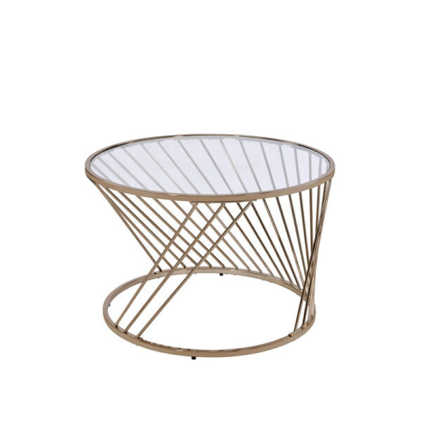 Contemporary Coffee Table with Twisted Metal Base and Round Glass Top, Gold