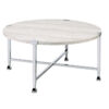 Coffee Table with X Shaped Metal Base and Round Wooden Top,Silver and Beige