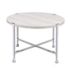 Coffee Table with X Shaped Metal Base and Round Wooden Top,Silver and Beige
