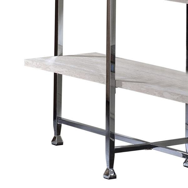 1502202669911f55f1228.jpeg Sofa Table with X Shaped Metal Base and 2 Storage Shelves, Silver and Beige