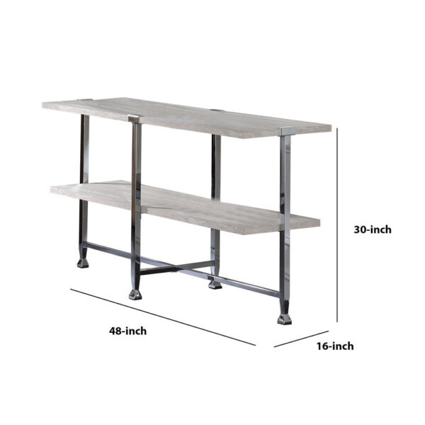 1502202669911f5790d69.jpeg Sofa Table with X Shaped Metal Base and 2 Storage Shelves, Silver and Beige