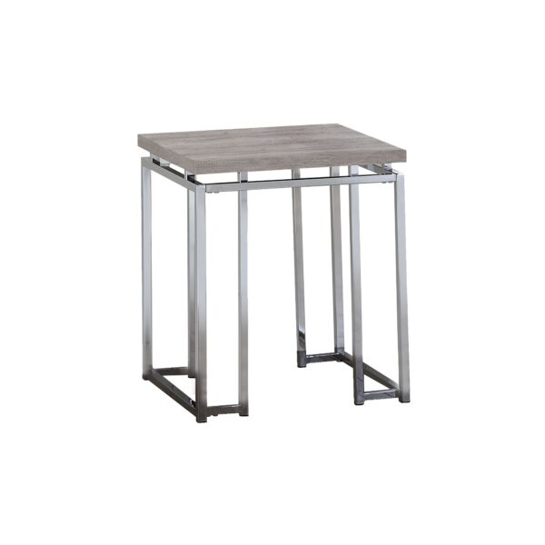 End Table with Rectangular Tabletop and Metal Legs, Silver and Brown