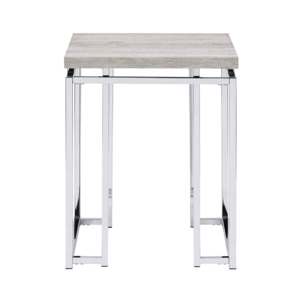 End Table with Rectangular Tabletop and Metal Legs, Silver and Brown