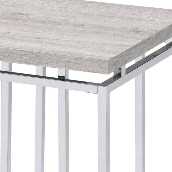 End Table with Rectangular Tabletop and Metal Legs, Silver and Brown