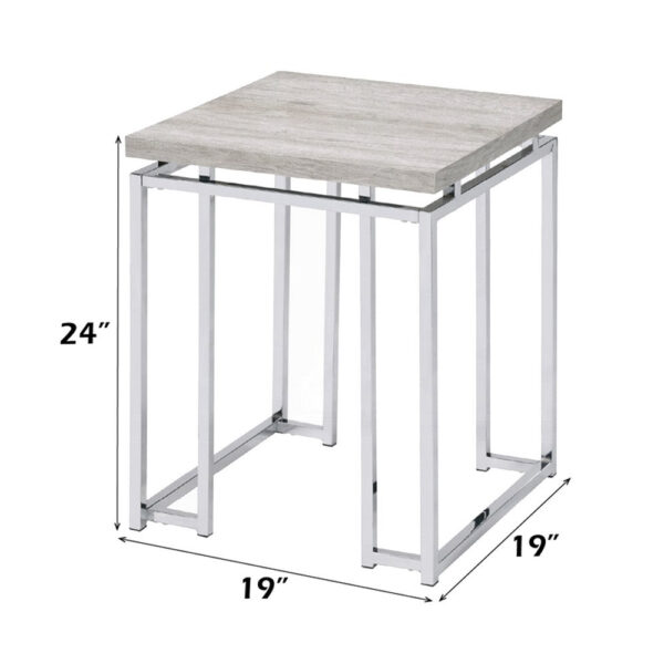 End Table with Rectangular Tabletop and Metal Legs, Silver and Brown