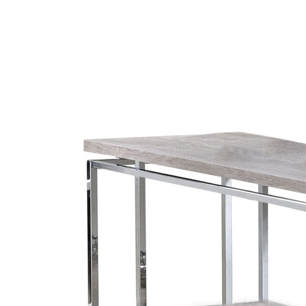Sofa Table with Rectangular Tabletop and Open Bottom Shelf,Silver and Brown