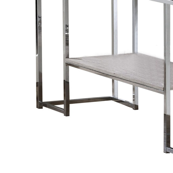 Sofa Table with Rectangular Tabletop and Open Bottom Shelf,Silver and Brown