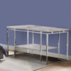 Sofa Table with Rectangular Tabletop and Open Bottom Shelf,Silver and Brown