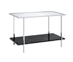 Console Table with Mirror Top and Faux Marble Open Bottom Shelf, Silver