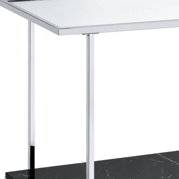 Console Table with Mirror Top and Faux Marble Open Bottom Shelf, Silver