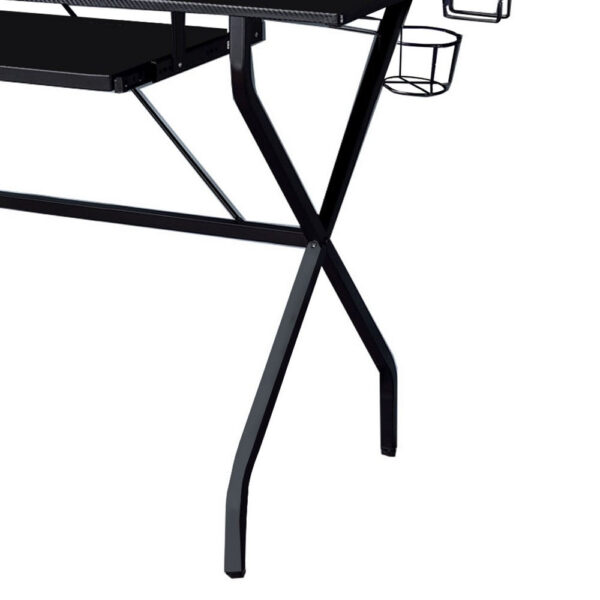 Tubular Metal Frame Computer Desk with 2 Shelves and Cup Holder, Black