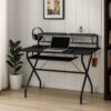 Tubular Metal Frame Computer Desk with 2 Shelves and Cup Holder, Black