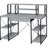 Metal Desk with 4 Open Bottom Shelves and Bookcase Hutch, Gray and Black