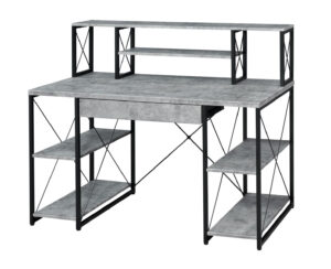 1502202669912035eb478.jpeg Metal Desk with 4 Open Bottom Shelves and Bookcase Hutch, Gray and Black