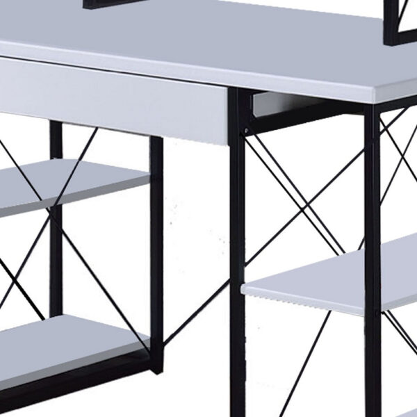 Industrial Style Desk with 4 Open Selves and Bookcase Hutch, White