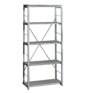 Industrial Bookshelf with 4 Shelves and Open Metal Frame, Silver and Gray