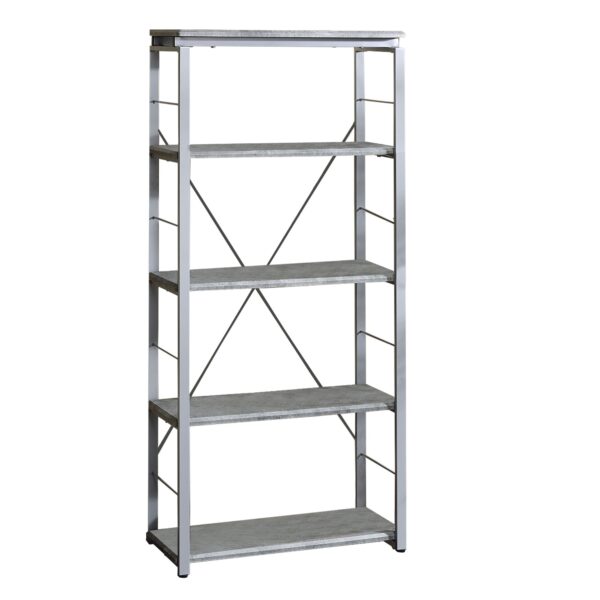 Industrial Bookshelf with 4 Shelves and Open Metal Frame, Silver and Gray