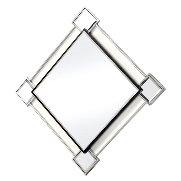 Diamond Shaped Beveled Accent Wall Mirror with Mirror Inserts, Silver