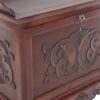 Engraved Wooden Shoe Cabinet with Drop Down Opening and Metal Hinges, Brown