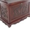Engraved Wooden Shoe Cabinet with Drop Down Opening and Metal Hinges, Brown