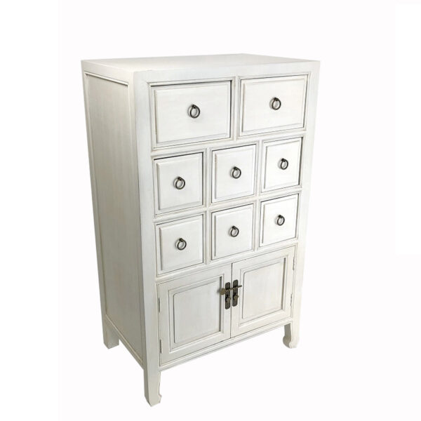 Wooden Chest with 8 Drawers and 2 Door Cabinets, White