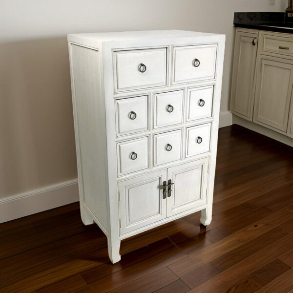 Wooden Chest with 8 Drawers and 2 Door Cabinets, White