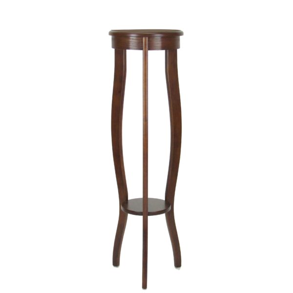 150220266991210e23ffd.jpeg Round Pedestal Stand with Open Bottom Shelf and Flared Legs, Brown