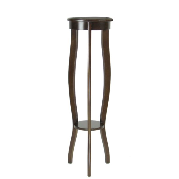150220266991211b4ebfe.jpeg Round Pedestal Stand with Open Bottom Shelf and Flared Legs, Brown