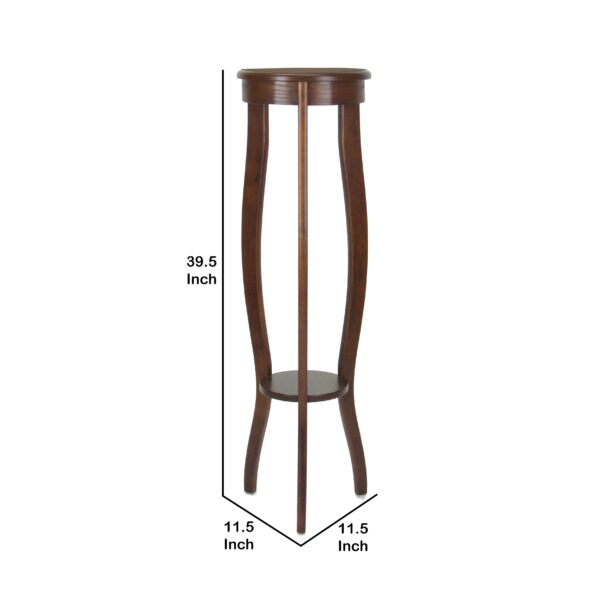 15022026699121408adef.jpeg Round Pedestal Stand with Open Bottom Shelf and Flared Legs, Brown