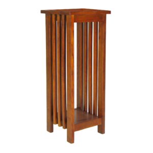 15022026699121591b801.jpeg 30 Inch Wooden Flower Stand with Bottom Shelf and Slatted Sides, Brown