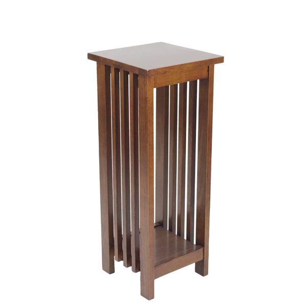 150220266991215d15be0.jpeg 30 Inch Wooden Flower Stand with Bottom Shelf and Slatted Sides, Brown