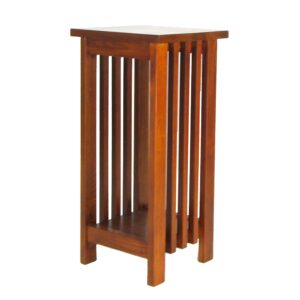 1502202669912196022b5.jpeg 25 Inch Wooden Flower Stand with Slatted Sides and Bottom Shelf, Brown