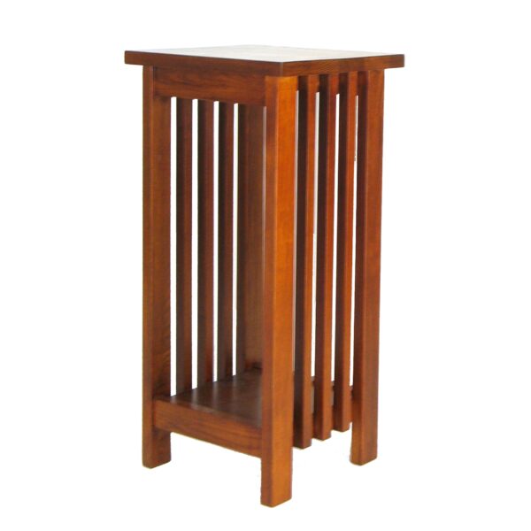 1502202669912196022b5.jpeg 25 Inch Wooden Flower Stand with Slatted Sides and Bottom Shelf, Brown