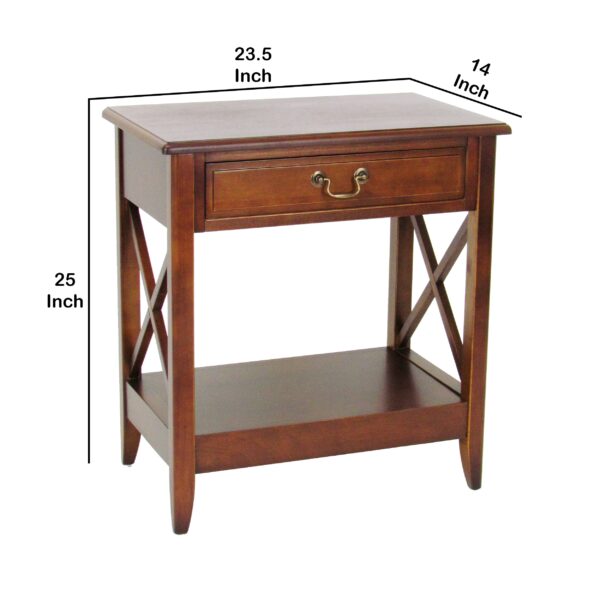15022026699121ea0df4f.jpeg Transitional Style Nightstand with 1 Drawer and X Shape Sides, Brown