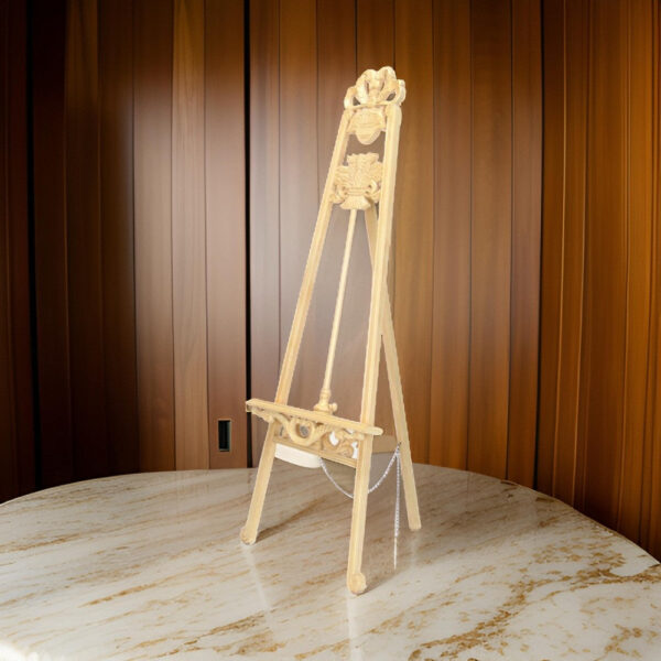 Traditional Style Wooden Easel with Scrollwork Details, Antique White