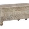 Medallion Pattern Wooden Storage Bench, Hinged Opening, Antique White, Black