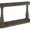 Rectangular Wooden Sofa Table with Square Baluster Legs, Gray