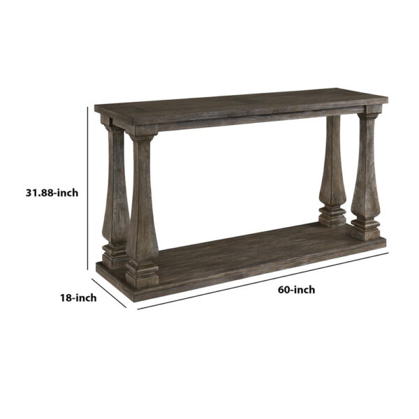 Rectangular Wooden Sofa Table with Square Baluster Legs, Gray