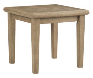 Square Wooden Frame End Table with Plank Tabletop, Teak Brown