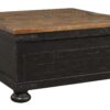 Square Wooden Lift Top Cocktail Table with Trunk Storage, Brown and Black
