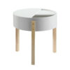Round Wooden End Table with Hidden Storage, White and Brown