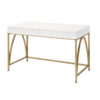 Rectangular Wooden Frame Desk with 2 Drawers and Metal Legs, White and Gold