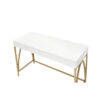 Rectangular Wooden Frame Desk with 2 Drawers and Metal Legs, White and Gold