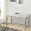 Rectangular Wooden Frame Desk with 2 Drawers and Metal Legs, White and Gold