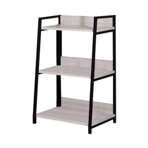 Wooden Bookshelf with 3 Open Compartments, Washed White and Black